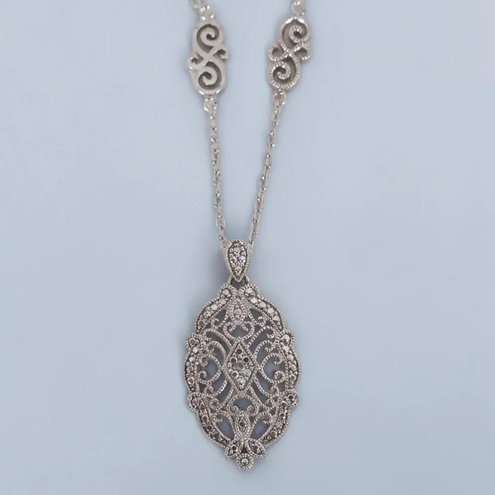 Vintage Sterling Silver Thai Filigree Pendant Necklace SAS Signed 18 Inch 6.8g - Picture 3 of 12